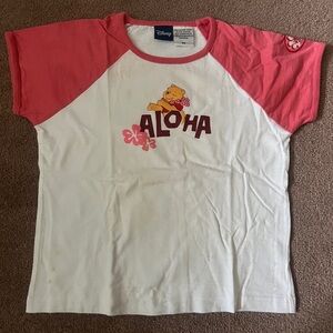 Vintage Disney Kids Pink and White Aloha Shirt Winnie the Pooh